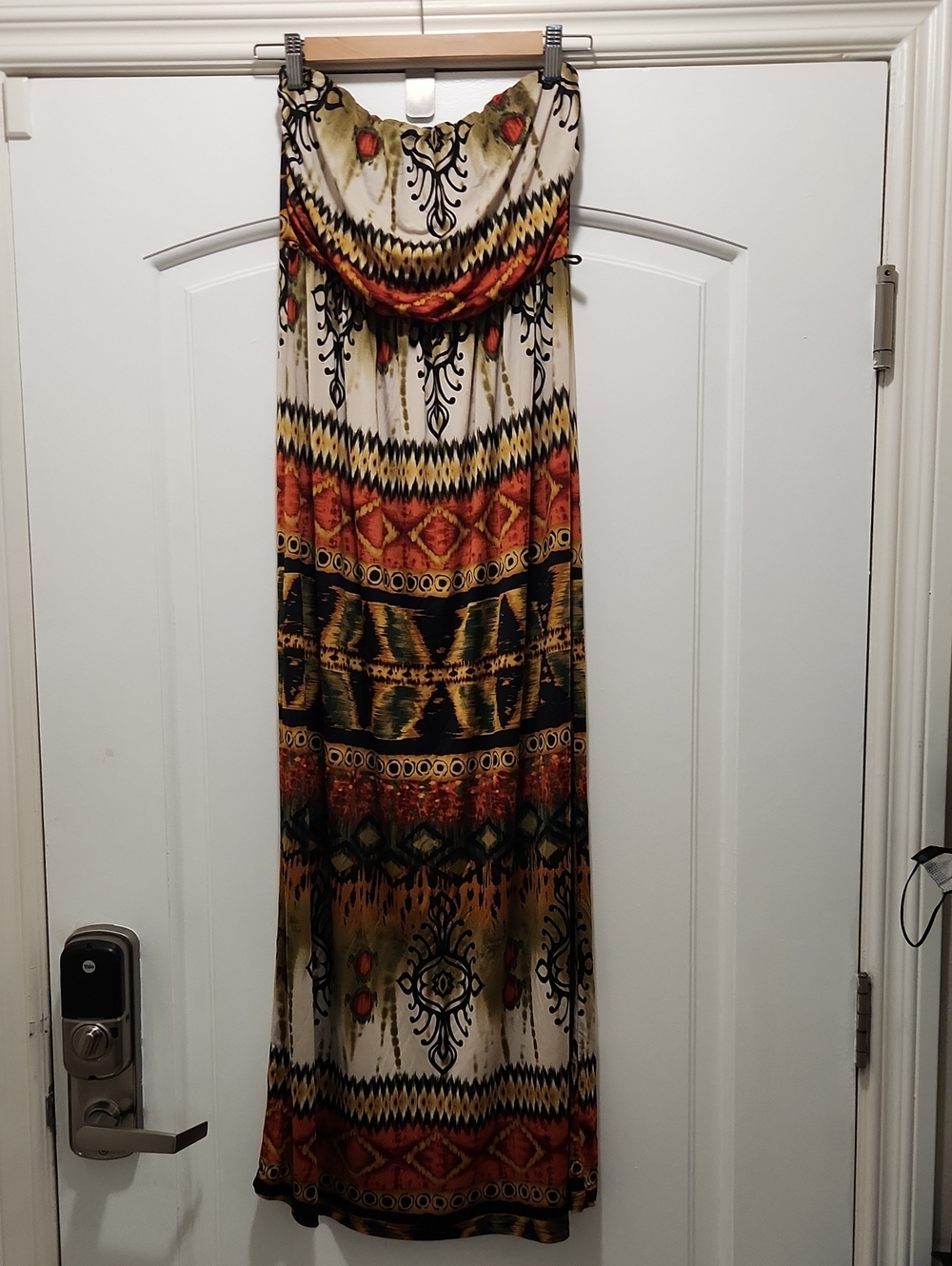 Bohemian Print Strapless Maxi Dress - Cream & Orange